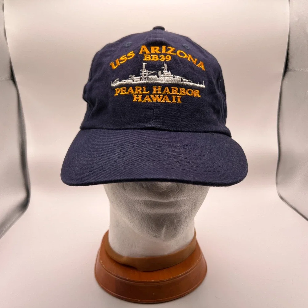 Nissin Cap USS Arizona BB39 Pearl Harbor Hawaii Navy Blue Embroidered Hat